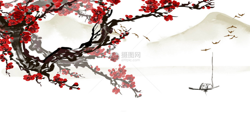 中国风水墨写意红梅图片