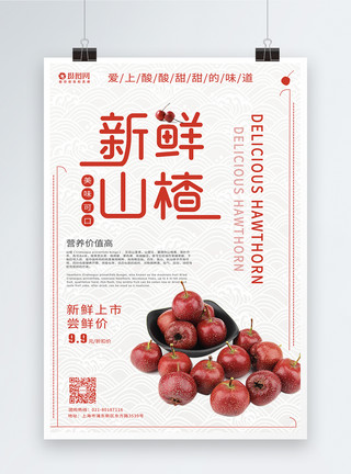 红色果子树枝新鲜山楂促销海报模板