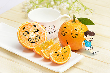 拿着橙子孩子橙子插画