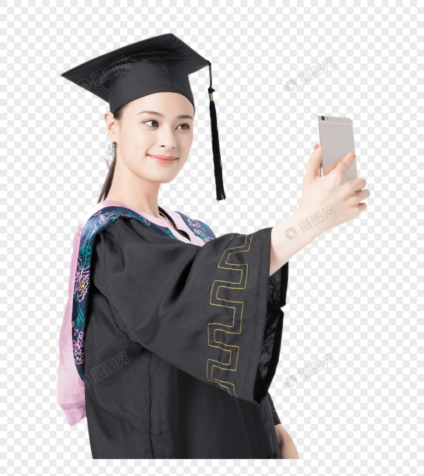 毕业大学生穿学士服自拍图片