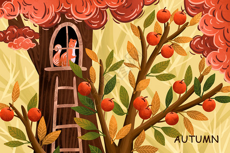 森林浆果秋天松鼠与浆果插画