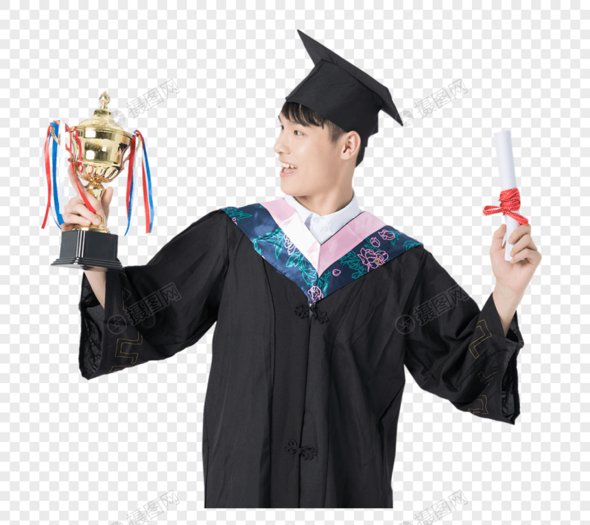 大学生毕业人像手举奖杯图片