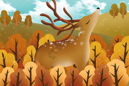 秋天森林里的梅花鹿背景图片