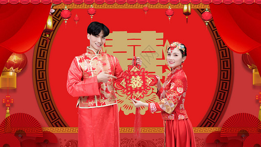 大红色窗帘中式婚礼设计图片