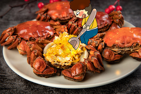 一盘蛤蜊吃螃蟹创意摄影插画插画