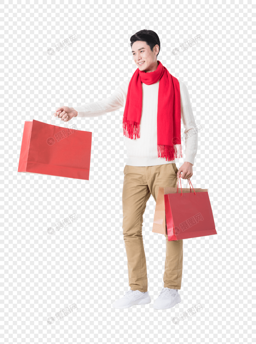 新年男性手拿购物袋图片