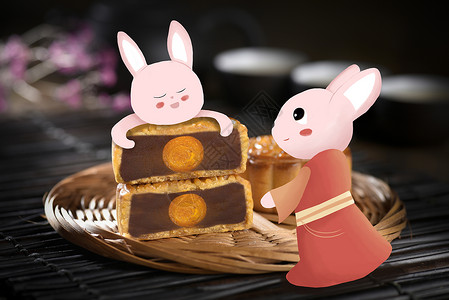 盘装蛋糕嫦娥兔插画