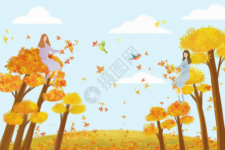 枫树枫叶和牡蛎秋天插画