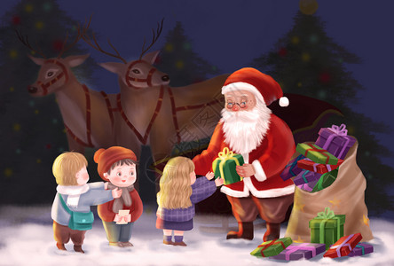 圣诞老人和雪橇圣诞老人发礼物插画