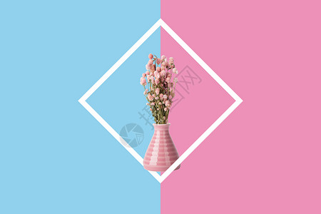 粉兔子边框蓝粉拼色背景图设计图片