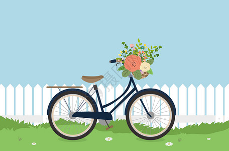 春天小树发芽公园里的自行车插画