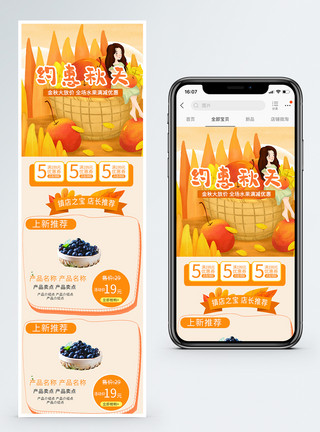 秋天水果桂圆秋季水果蓝莓手机端模板模板