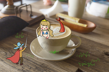 小资咖啡美人鱼与勇者插画
