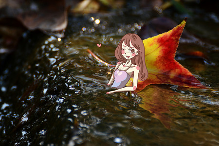 秋天泡温泉的女孩图片