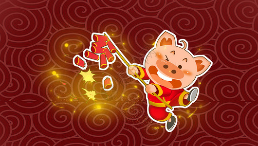 红色中国节猪年好运插画