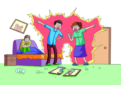 吵架孩子父母关系对孩子的影响插画