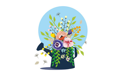 洒水壶图标元素花卉插画