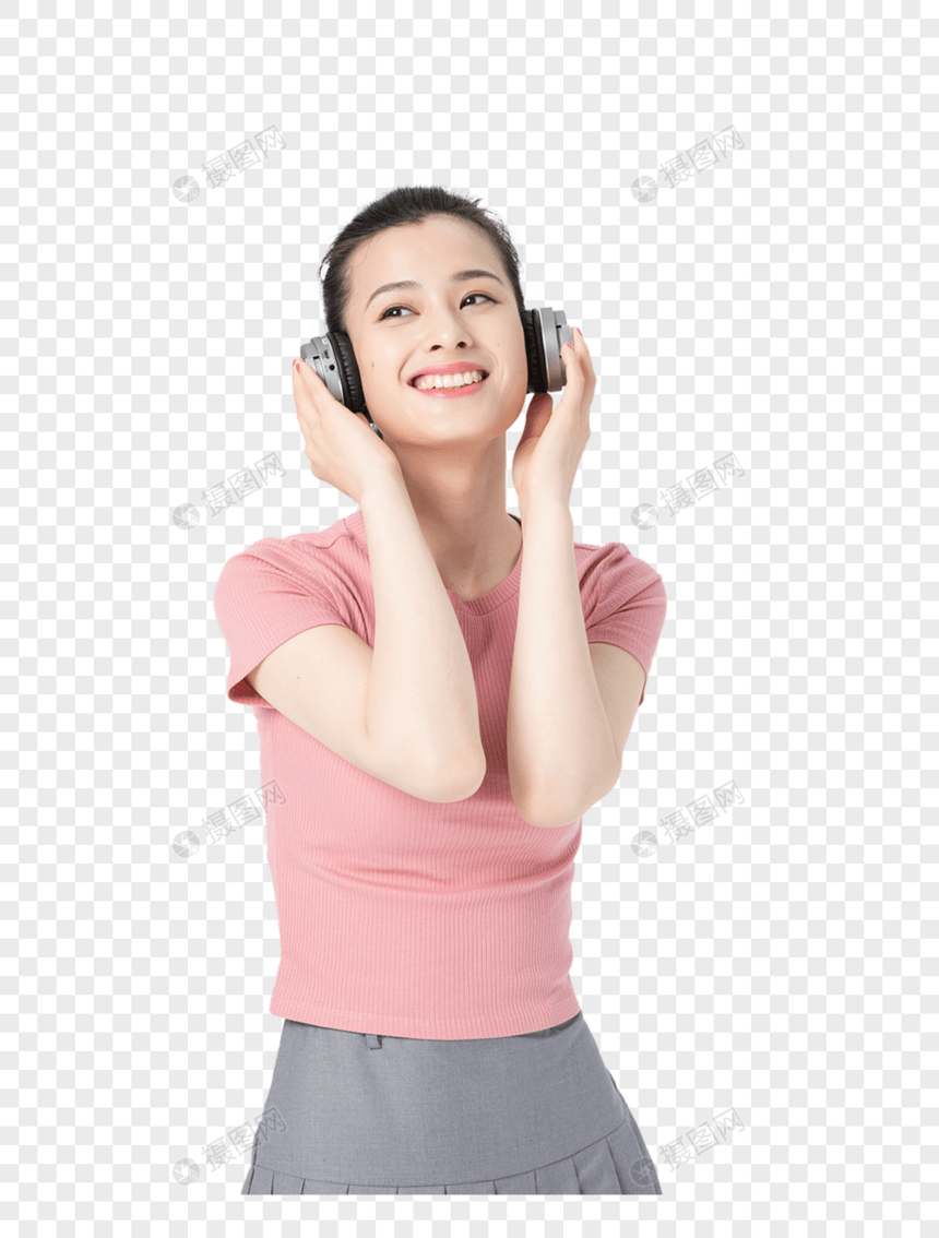 活力青年女性耳机听歌图片