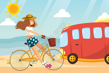 世界骑行日十一长假旅游插画