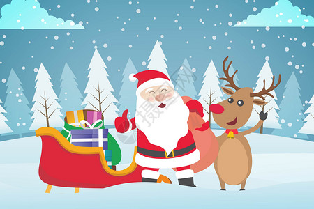 圣诞老人和雪橇圣诞节插画