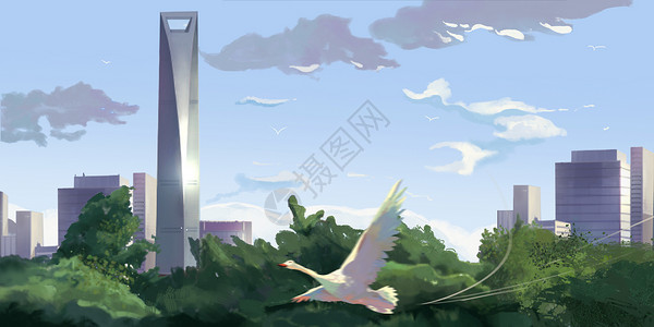 鸟城市上海城市风景插画插画