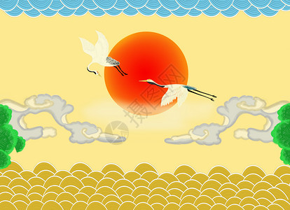 白鹭PNG中国元素背景插画