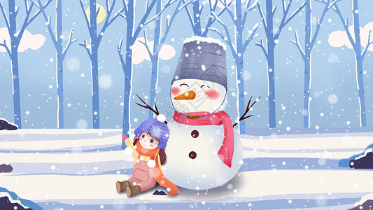十二月你好唯美大雪堆雪人下雪插画插画