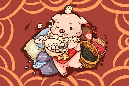 一勺白糖猪年的插画