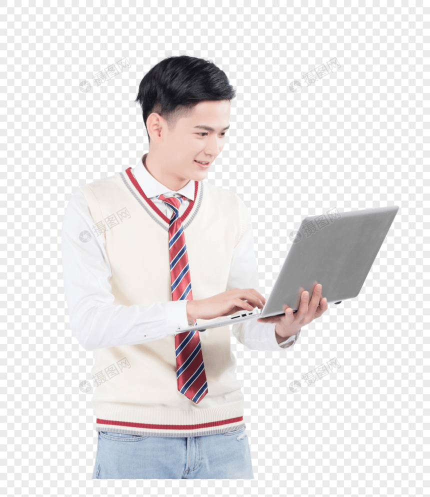 手持笔记本电脑的男性学生图片