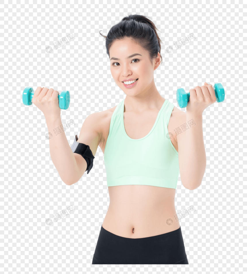 年轻女性哑铃健身锻炼图片