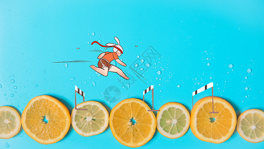 一堆橙子跨栏运动员创意配图插画