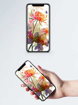 花卉水墨菊花水墨花卉手机壁纸模板