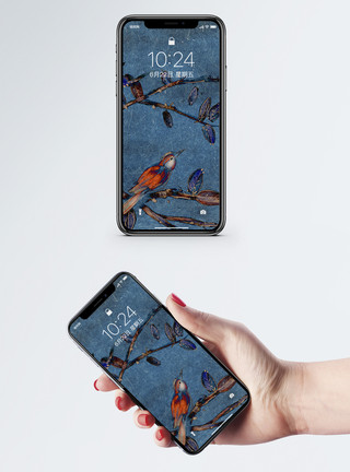 水墨小鸟中国风背景手机壁纸模板