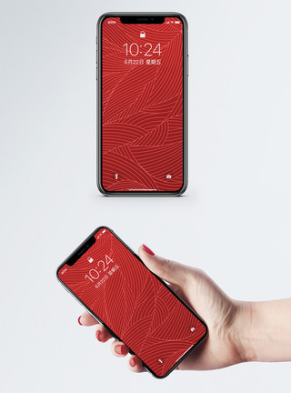 中国风banner红色叶脉手机壁纸模板