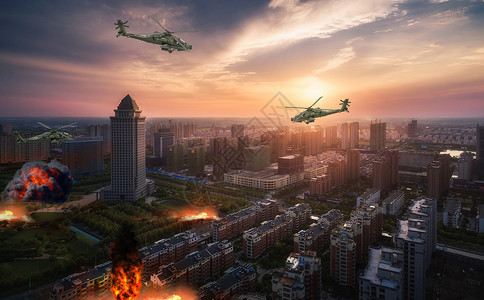 直升机坪城市战争场景设计图片