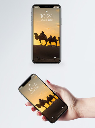 沙漠中驼队巴丹吉林沙漠手机壁纸模板