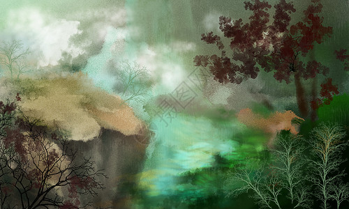岩石和雾重阳插画