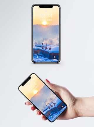 乡村日出雪乡日出手机壁纸模板