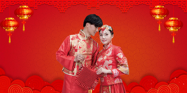 中式婚礼中国风婚纱照高清图片