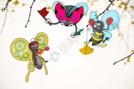 蜜蜂和蝴蝶比赛背景图片