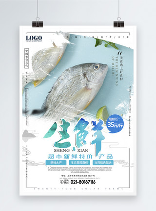鳡鱼超市生鲜海报模板