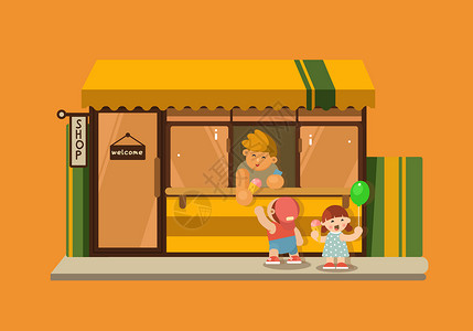 抹茶冰淇凌街角的便利店插画