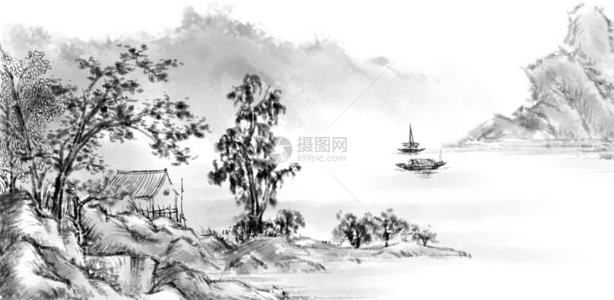 掛軸 (掛け軸) 水墨山水 阿波千明 尺五立 約横54.5×縦190cm