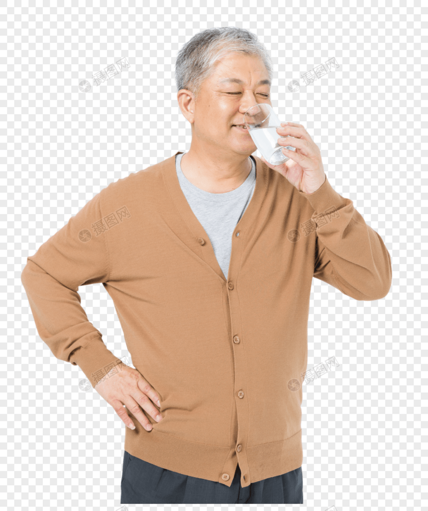老年男性喝药形象图片