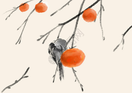 柿子和鸟背景图片