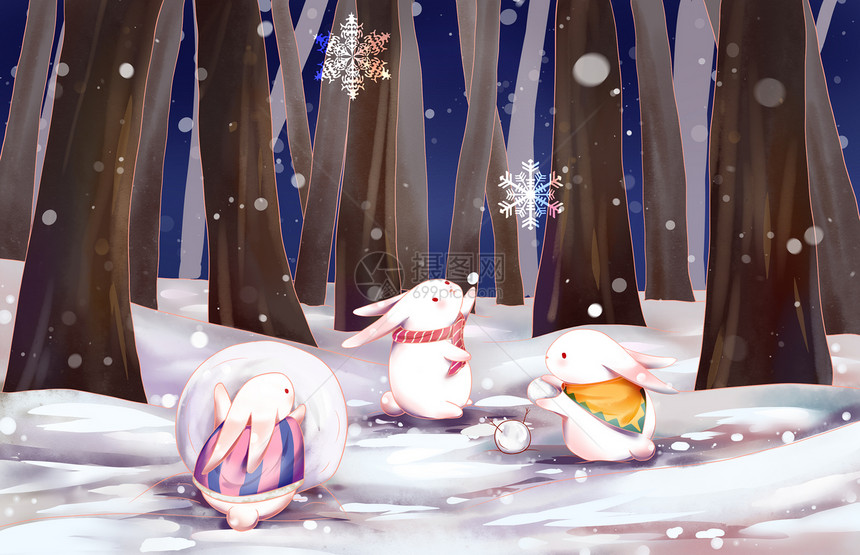 冬季森林里的游戏插画图片