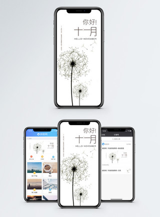 清新蒲公英十一月你好手机海报配图模板