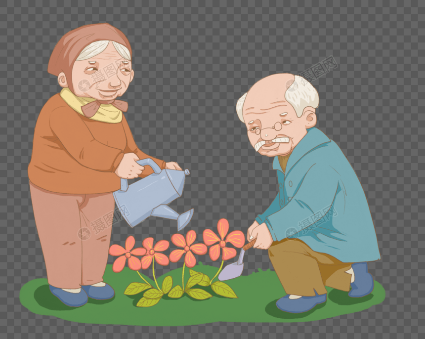 种花的老夫妇图片