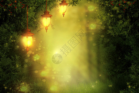 灯笼路灯梦幻森林设计图片