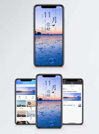 冰雪纹理11月你好手机海报配图模板